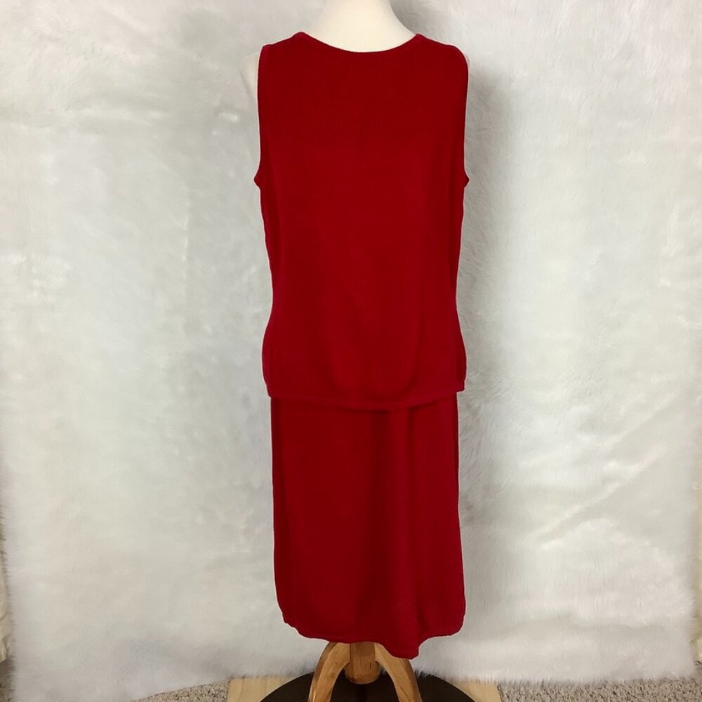 SJK St. John Vintage 90s Red Santana Knit Sleeveless Top L & Skirt 14 Set